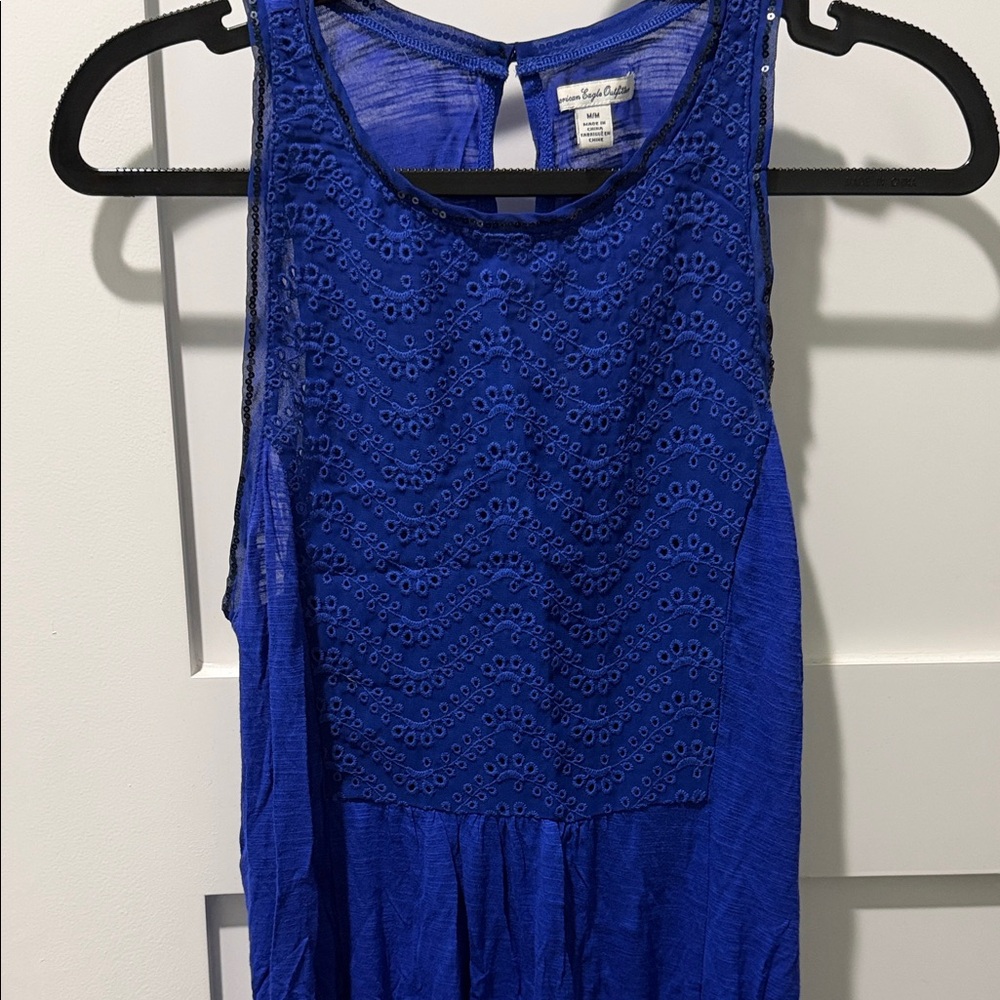 Vintage American Eagle Outfitters Royal Blue Purple Sleeveless Top Y2K Eyelet